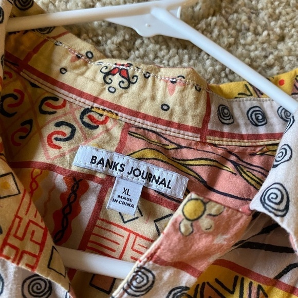 Banks Journal Men’s Crafted Woven Short Sleeve Patchwork Button Down Shirt Sz XL - Picture 6 of 9